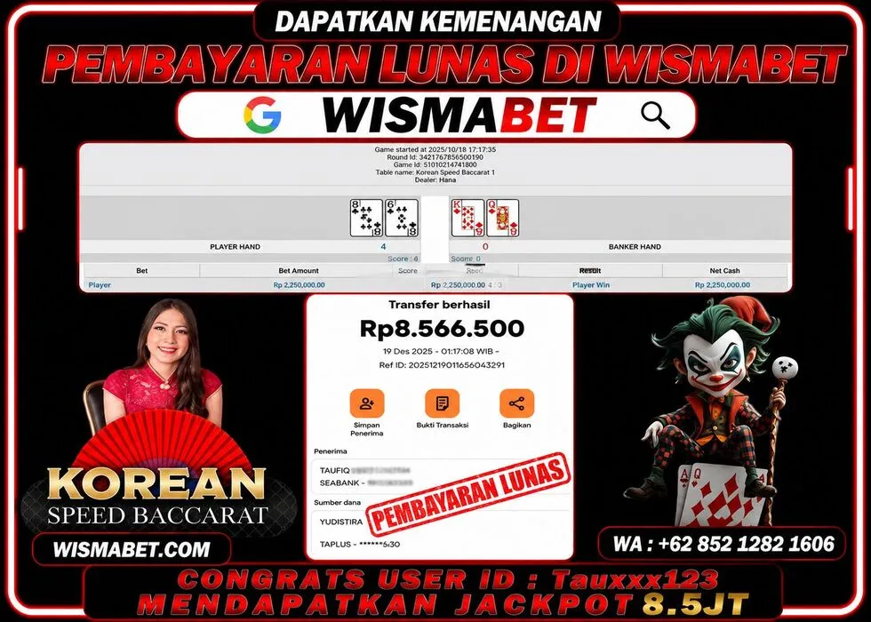 BUKTI KEMENANGAN Korean Speed Bacarat 1 Rp8,573,000- LUNAS